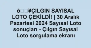 💥ÇILGIN SAYISAL LOTO ÇEKİLDİ! | 30 Aralık Pazartesi 2024 Sayısal Loto sonuçları - Çılgın Sayısal Loto sorgulama ekranı